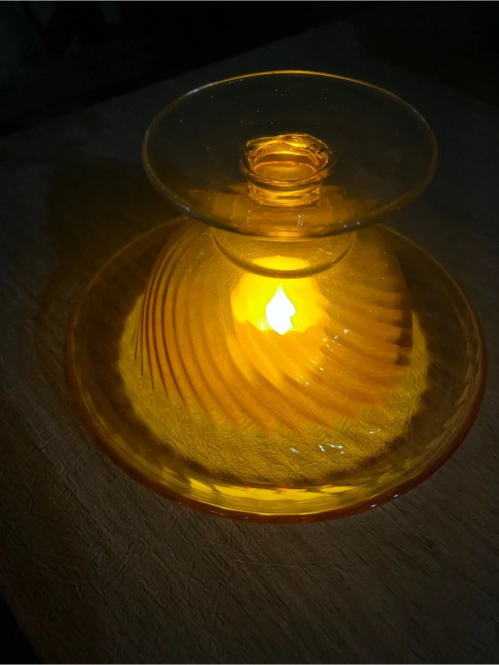 Vintage Marigold Carnival Glass Swirl Bowl Fairy Lamp